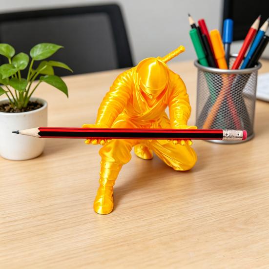Portalápices Ninja Decoración de Escritorio Portalápices Ninja Arrodillado Soporte para Bolígrafos Impreso en 3D Genial Regalo para Adolescentes Niños Adultos Accesorio de Escritorio de Oficina