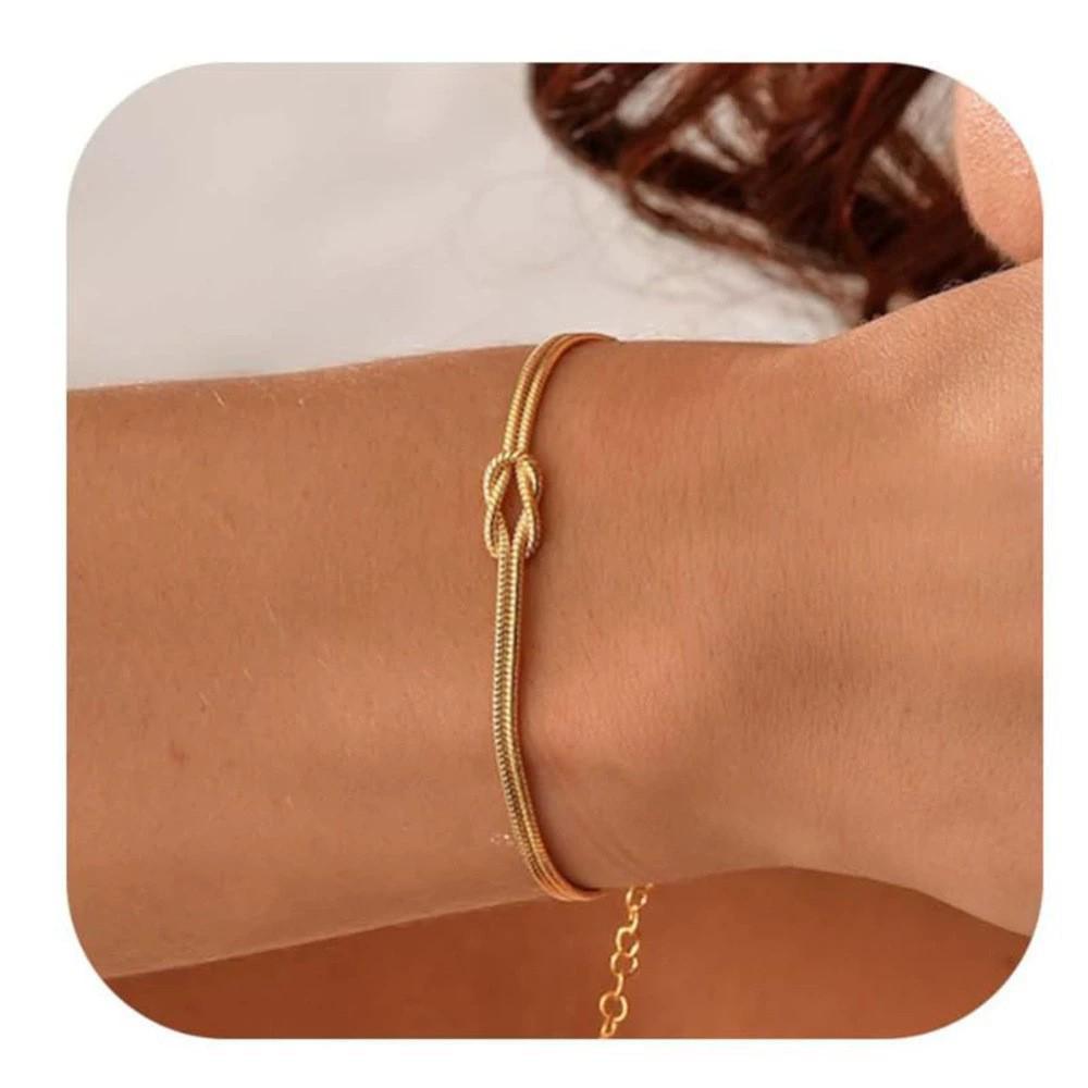 Vergoldetes geknotetes Schlangenknochenarmband - Modeschmuck aus rundkettigem Titanstahl