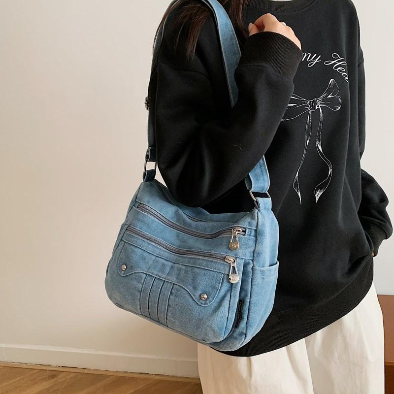 Dámská džínová taška Velkokapacitní crossbody taška Cestovní nákupní taška