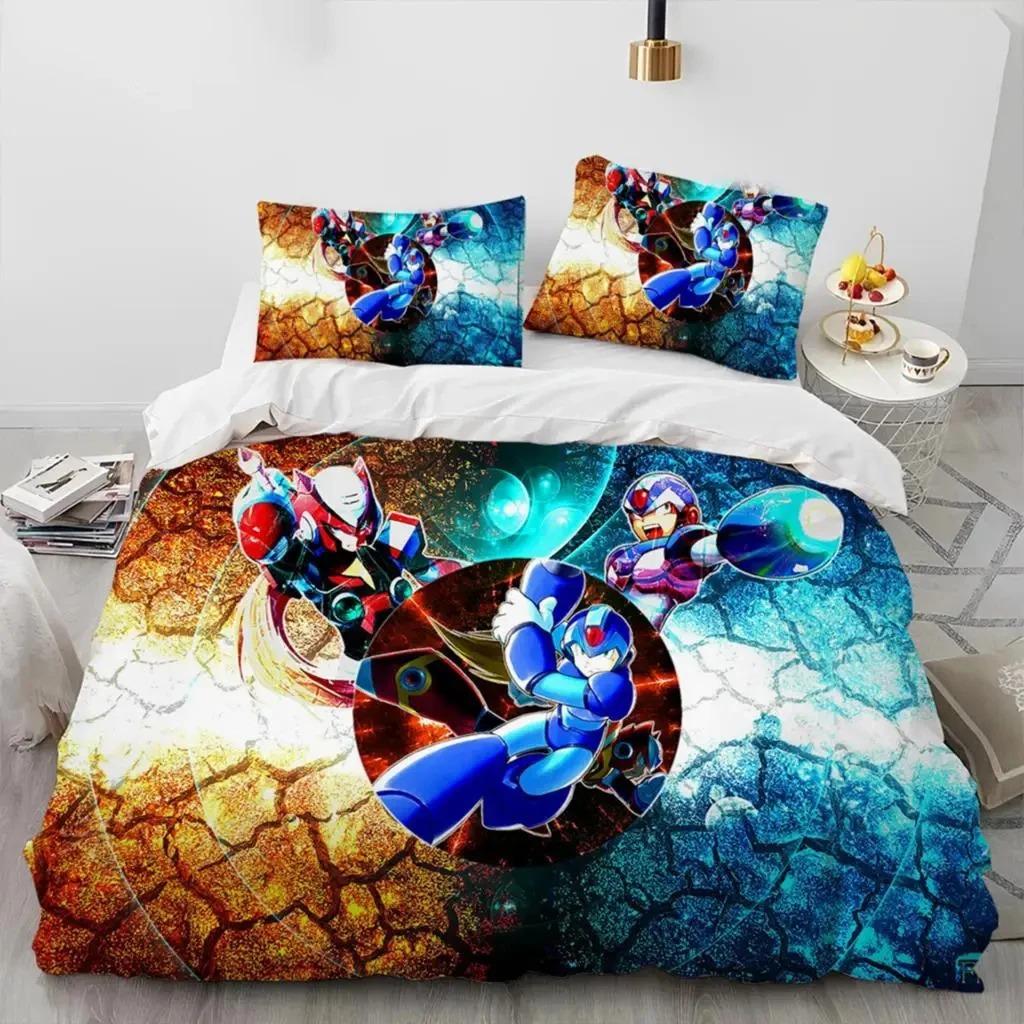 3D tlač Rockman Megaman Hra Kreslený posteľná súprava Chlapci Dievčatá Dvojlôžko Kráľovská veľkosť Obliečka na paplón Obliečka na vankúš Posteľ Deti Dospelí
