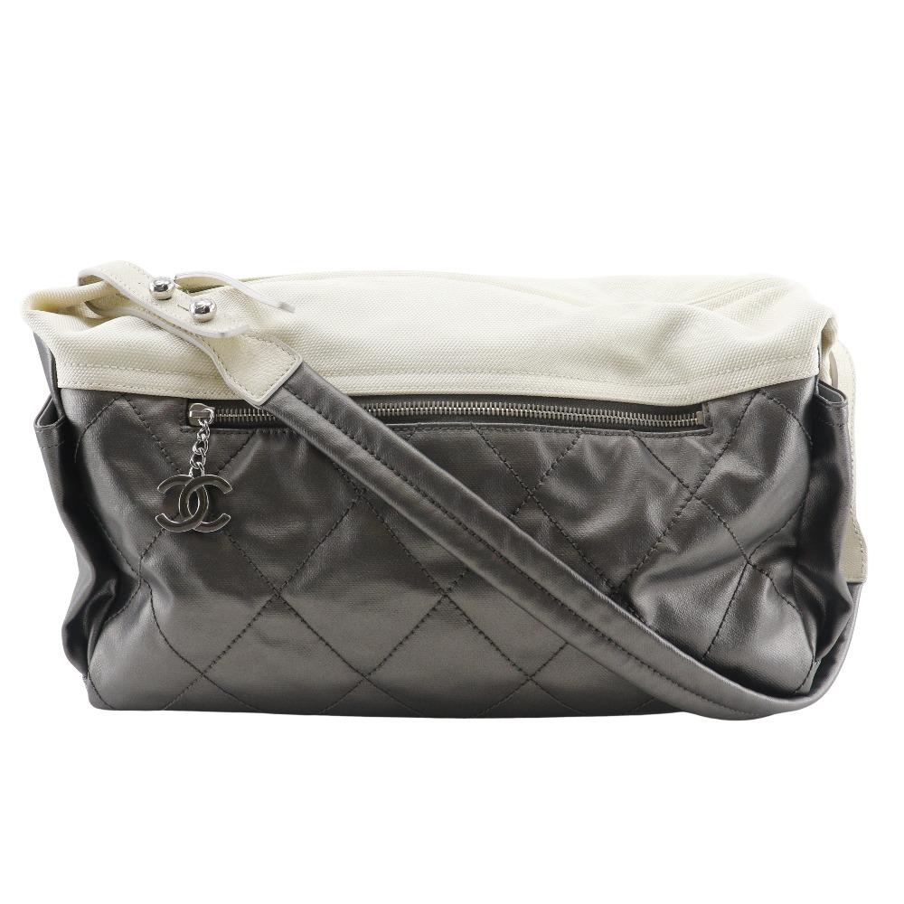 Chanel Paris Biarritz Shoulder Bag A34206 One Belt Matelasse Silver Coated Canvas Women Used