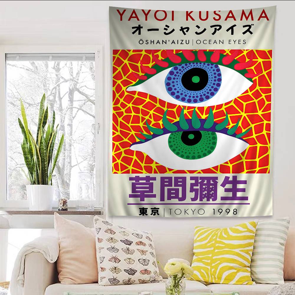 Yayoi Kusama Art Exhibition Pumpkin Flower Wall Art Hanging Bohemian Tapestry Home Decoration hippie bohemian Home Decor