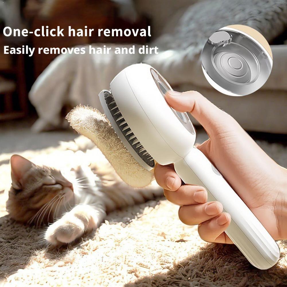 3 In 1 Pet Steam Spray Massage Brush One Button Bath Comb For Cat Dog Hair Removal Grooming серый