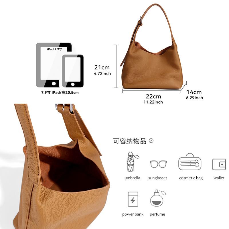 2026 New Women's Minimalist Relaxed Style Genuine Leather Shoulder Crossbody Bag Large Capacity Underarm Bag for Daily Commute