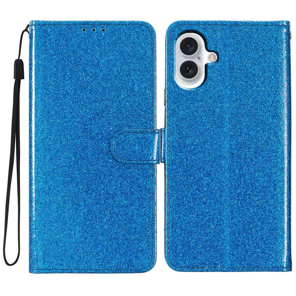 For iPhone 16 Plus Case PU Leather Wallet Folding Stand Glitter Phone Cover