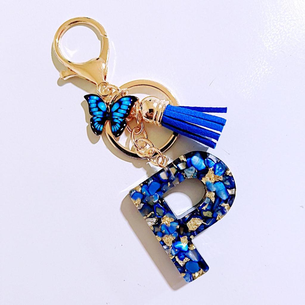 Sapphire Blue Butterfly Tassel Keychain Pendant