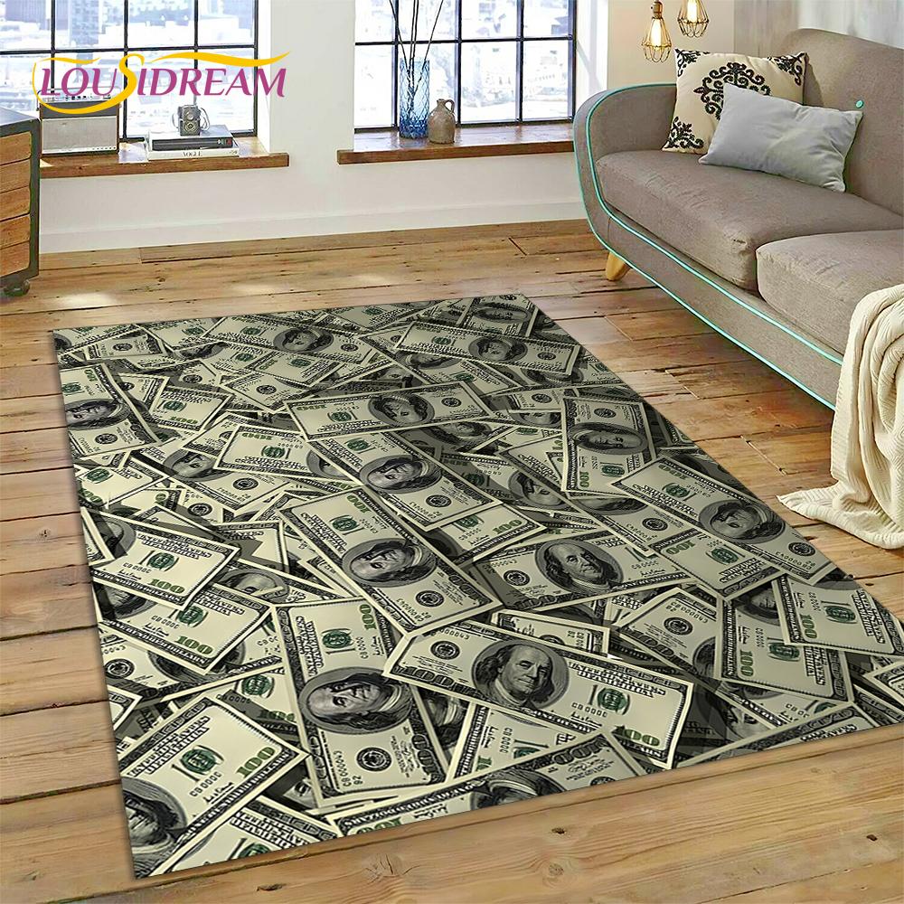 3D Rich Dollar Euro Pound Money Cartoon Carpet Rug for Bedroom Living Room Home Sofa Decoration,Children Large Decor Floor Mat