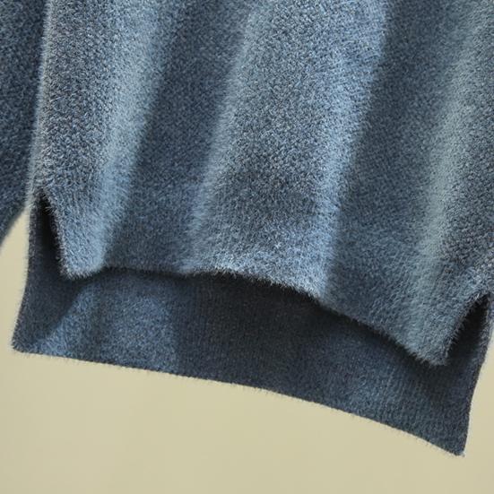 Women Autumn Winter Knitting Sweater Turtleneck Long Sleeve Thickened Knitting Tops Side Split Hem Imitation Mink Pullover Sweater
