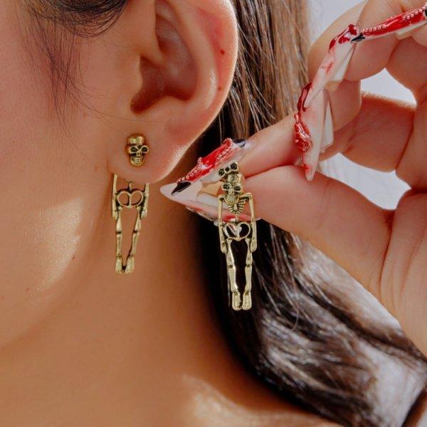 Halloween Skull Bridal Gothic Punk Skull Style Halloween Earrings For Women Punk Earrings Long Ear Drop Jewelry Gift