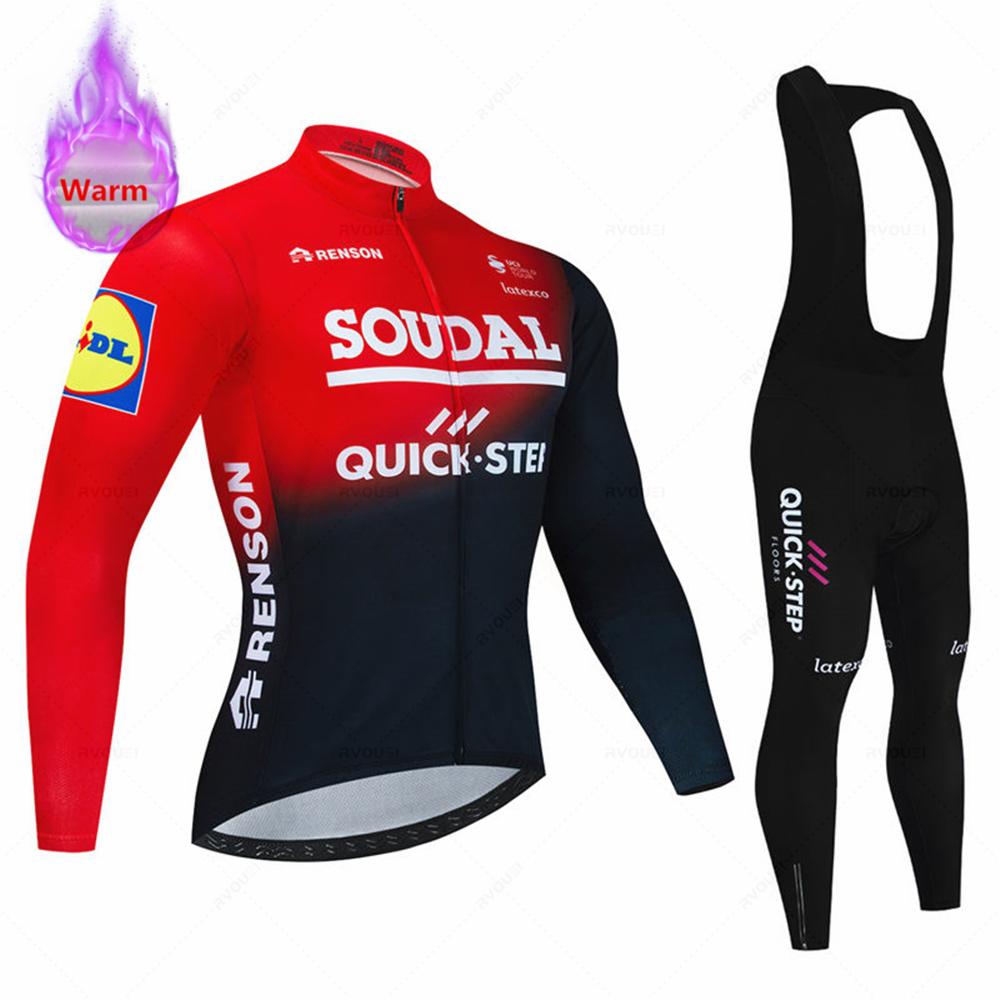 

Soudal Quick Step Team Men Winter Long Sleeve Thermal Fleece Cycling Jersey Set Ropa Ciclismo Bicycle Clothing MTB Bike Uniform