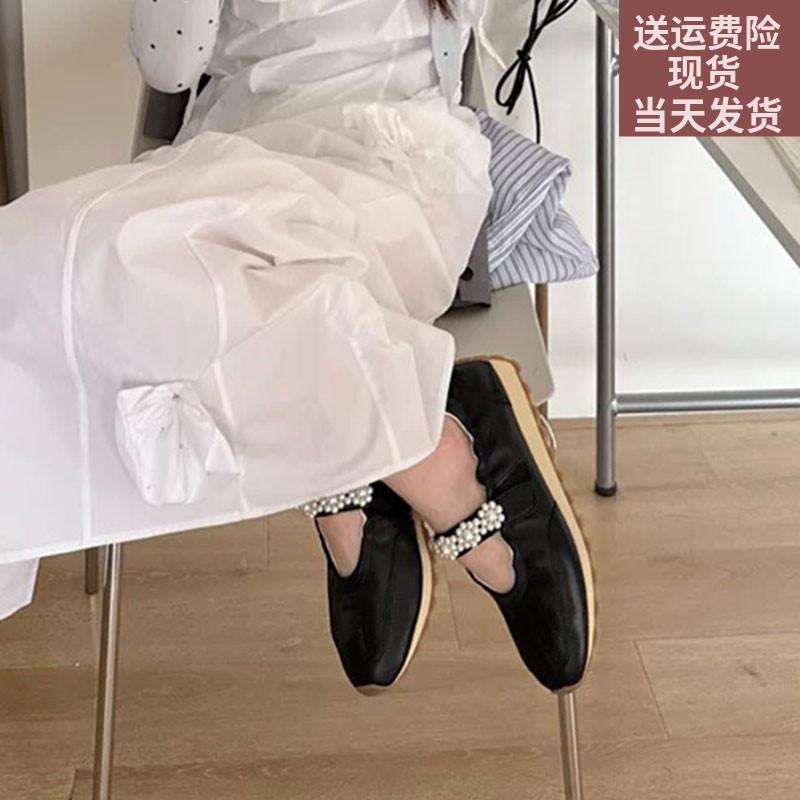 Sheepskin Retro Sports Shoes Ballet Shoes Women's Platform Pearl Belt Casual Versatile Forrest Gump Shoes Mary Jane Shoes