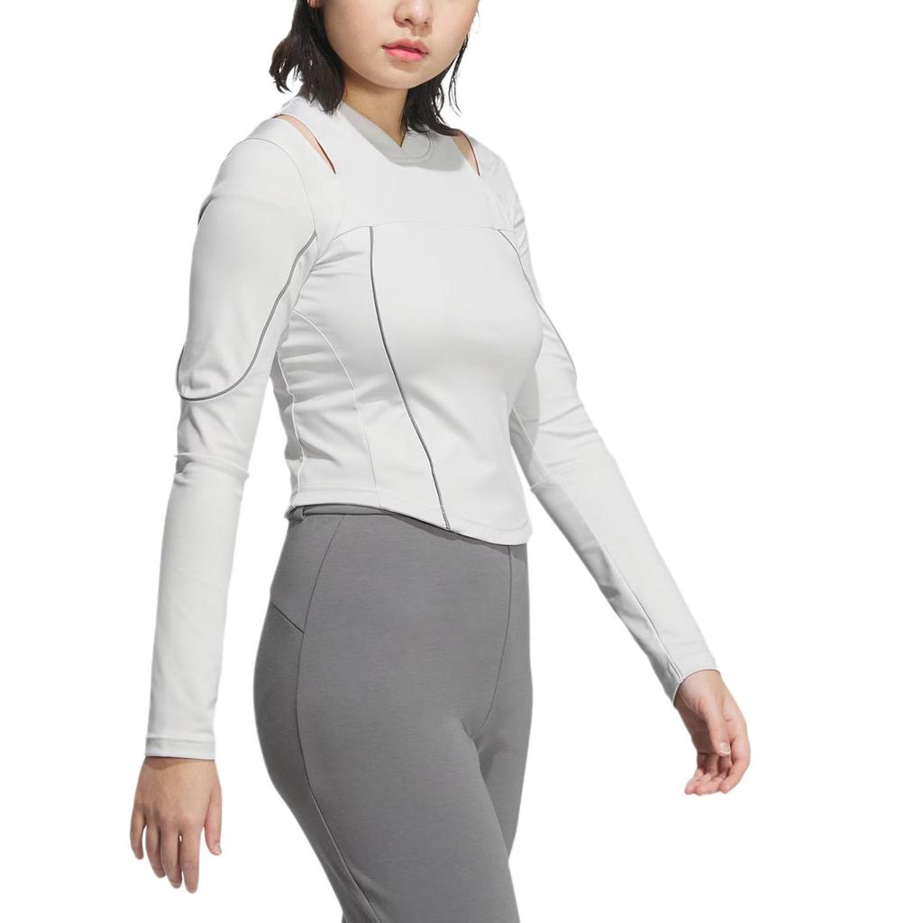 Adidas Aeroready Slim Long Sleeve Top Quick-Drying Hollow Sports Casual Fitted T-Shirt Women tops Light-Gray JJ1085