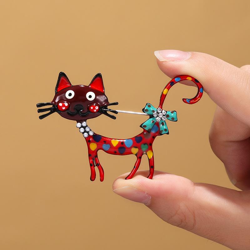 Cartoon Dripping Oil Cat Brooch Color Enamel Animal Corsage Ladies Coat Suit Pin Cute Decoration