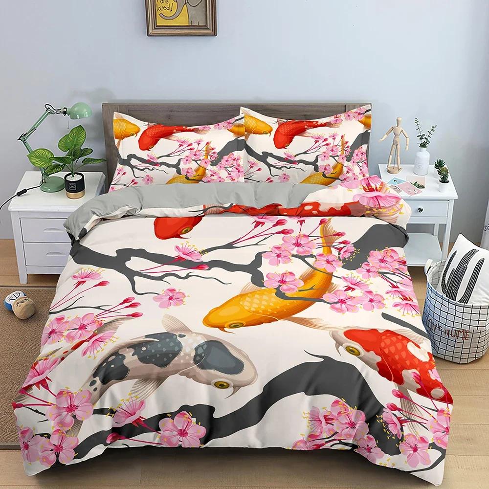 3D Koi Print Bedding Set Child Duvet Cover Set Bed Set Duvet Cover 135x200 with 1/2 Pillowcase Comforter Bedding Sets Twin Queen