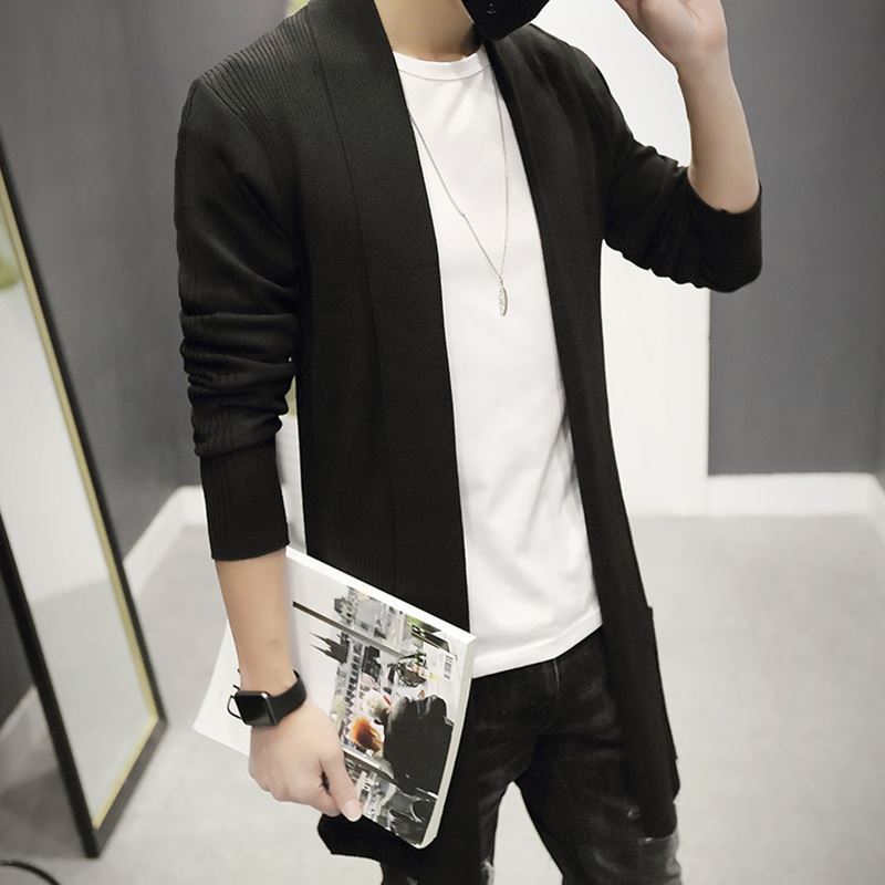Neue koreanische Version Mittellanger Herren-Strickcardigan ohne Schnalle für Jugendliche und Studenten Hübscher Strickpullover für Herren