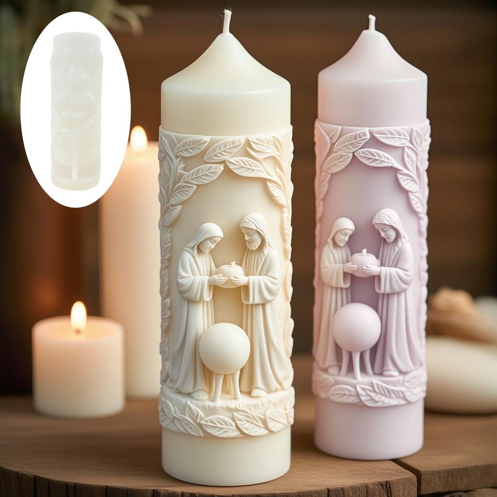 Jesus Mary relief pointed cylindrical candle silicone mold resin mold Jesus Mary goddess holding pomegranate relief gypsum molds