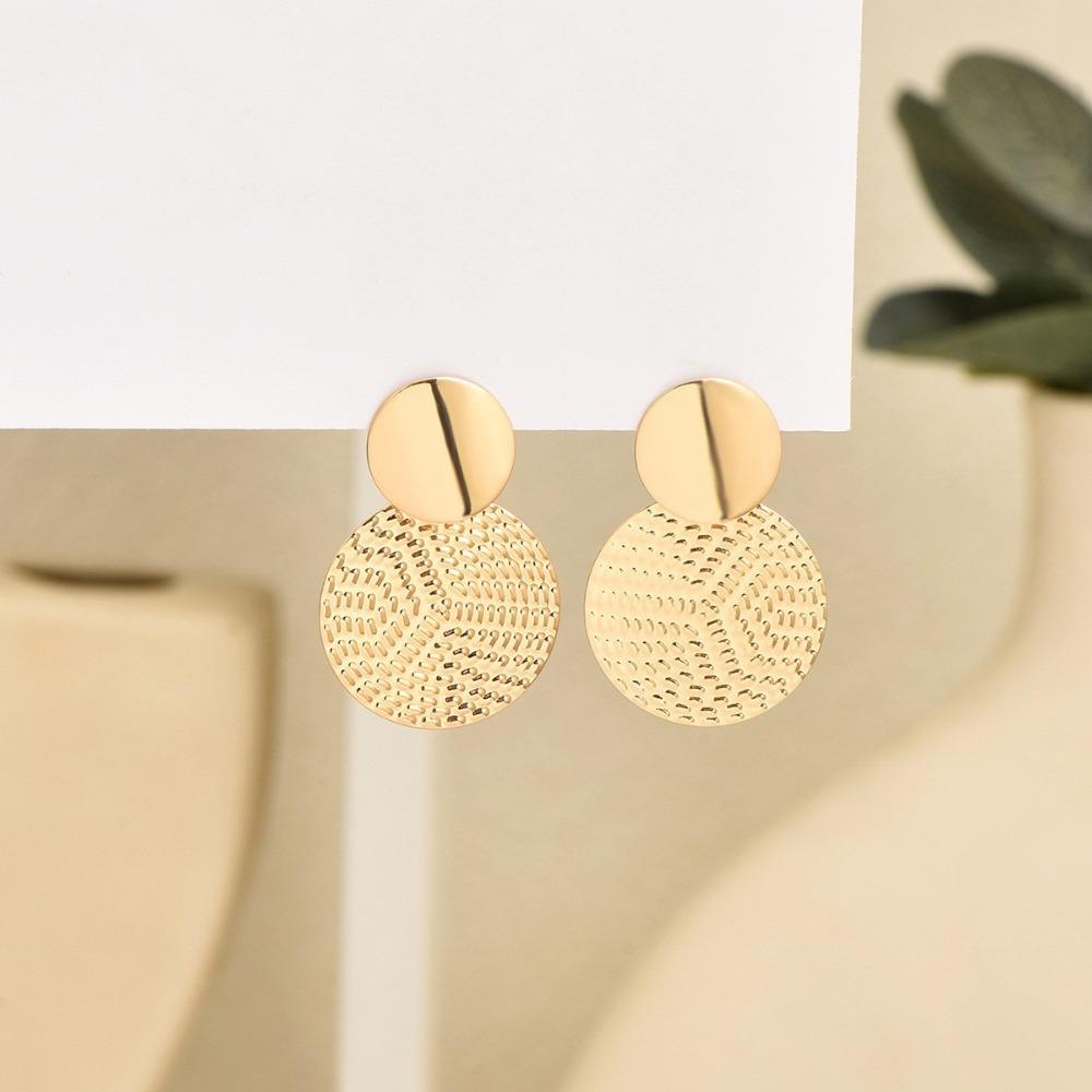 Personality Exaggerate Gold Color Geometric Large Disc Stud Earrings for Women Banquet Dance Party Fashion Temperament Jewelry
