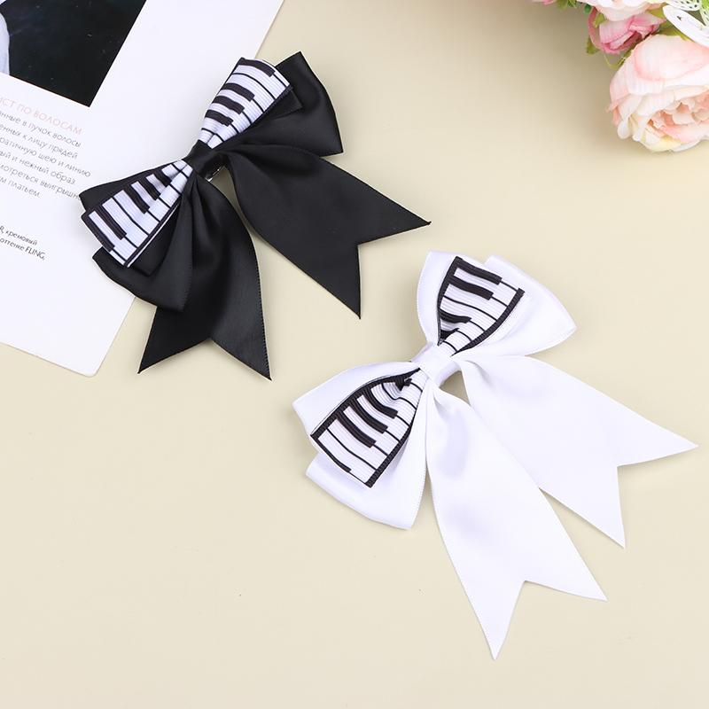 Piano Key Bow Hairpin Hair Clip Retro Girl Side Duckbill Clip Hair Accessory Black White Vintage Bowknot Hairpin For Cute Girls