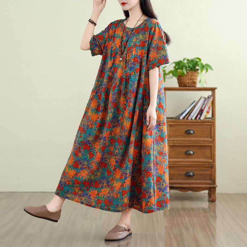 

Dimanaf 2025 Плюс Размер Летнее Платье Женщин Винтаж Длинное Повседневное Платье Новое Печать Свободное Платье Рубашка Макси XL красный