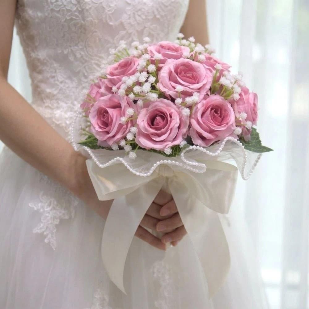 Künstliche Seidenblumen Brautstrauß Exquisiter Weißer Rosenstrauß Braut Accessoires