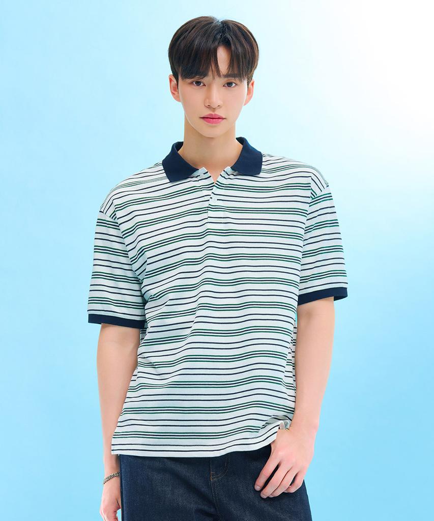 CHASECULT Men'S Striped Short Sleeve Collared T-Shirt-Fbrk5712D0H