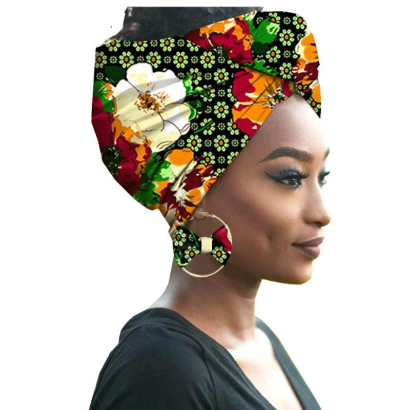 African Print Women Head Bandana Cotton With Matching earring Balaclava Headscarf Bandana Mujer Headband Set Hair Accessories