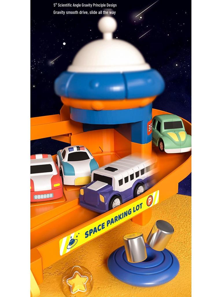 Rocket Space Adventure Track Car Toy for Kids – Educational Building & Parking Set