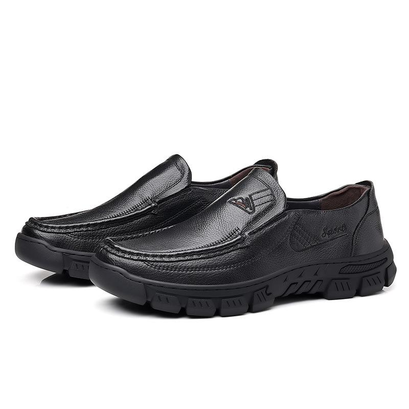 Spring Top Layer Cowhide Men's Shoes Men's Casual Slip-on Leather Shoes Men's Thick-soled Single Shoes Middle-aged Dad Slip-on Shoes