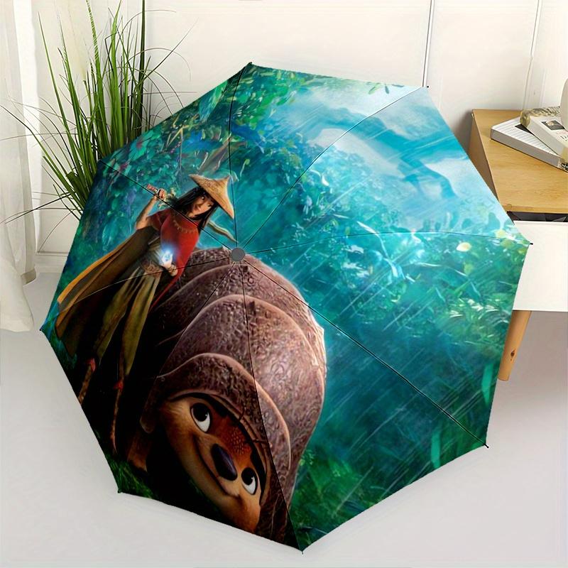 Raya & Tuk Tuk Raya and The Last Dragon Cartoon Umbrella, Portable 3-Fold Compact Umbrella, Suitable for Camping, Hiking and Travel, Ideal E