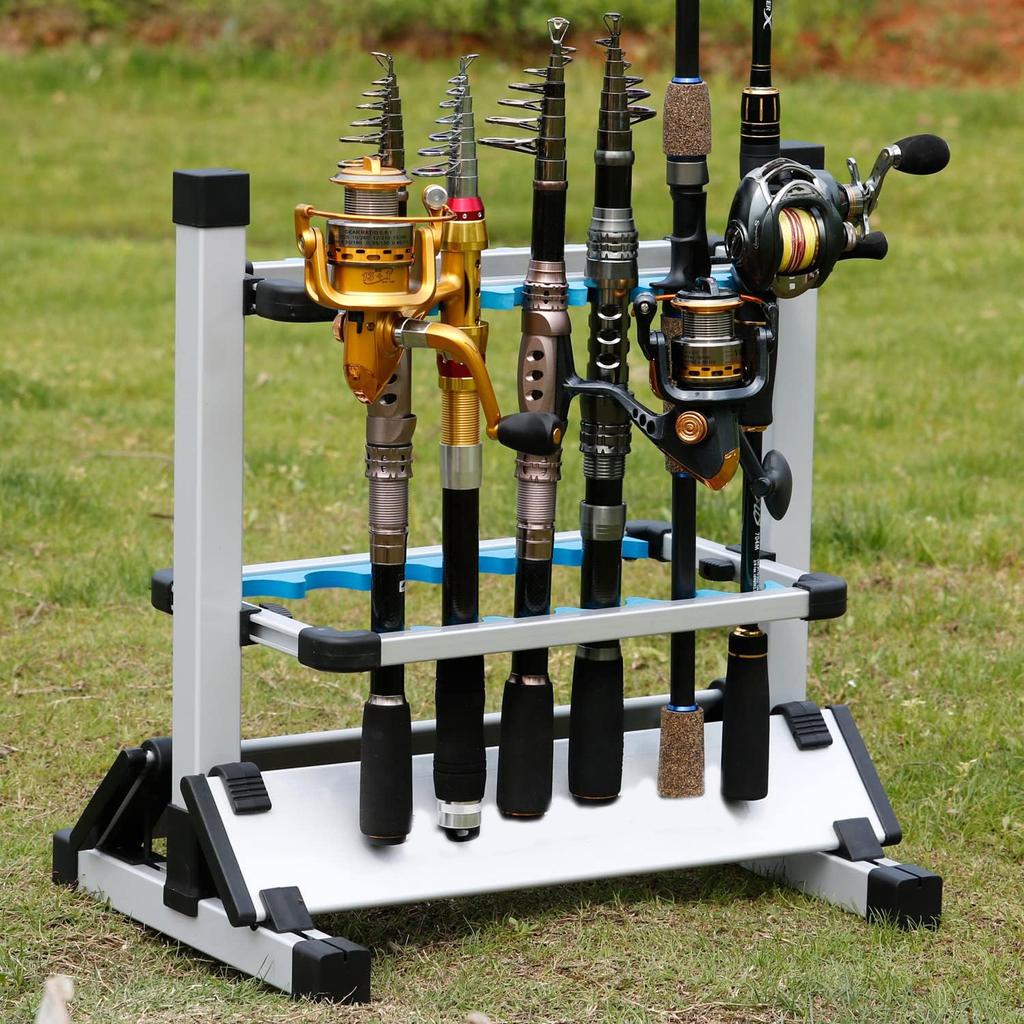 Upgraded 12 Slots Fishing Rod Rack Holder Aluminum Alloy Trekking Poles Bracket Display Stand Organizer Tackle Support Mount