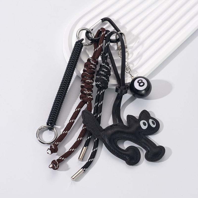 

Yogodlns Ins PU Leather Cute Cat Handbag Pendant Woven Hanging Backpack Decoration Couple Bag Pendant one size чёрный