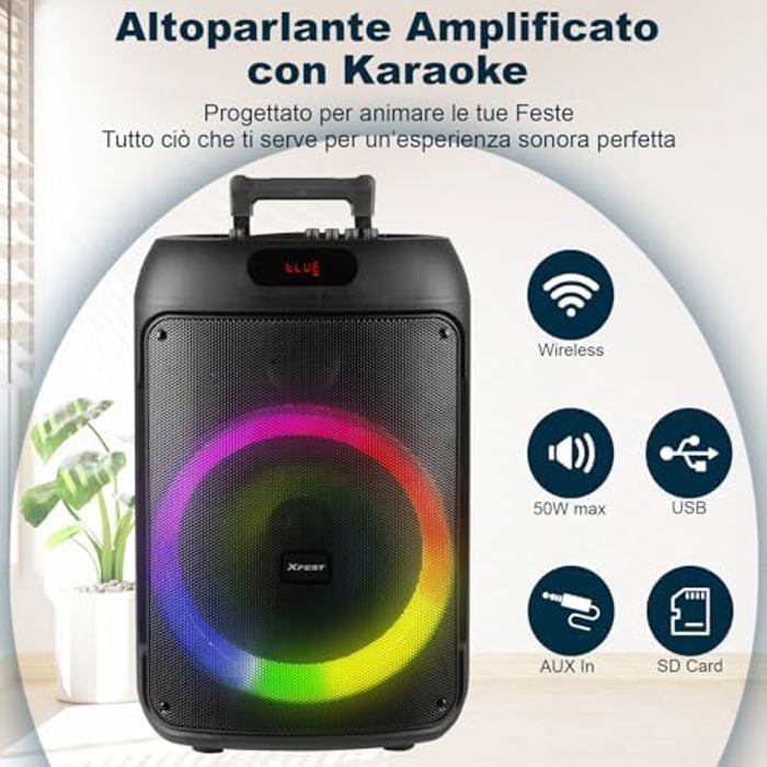 Haut-parleur Sans Fil - TREVI - XF 380 - 50W - Microphone Inclus - USB Et microSD