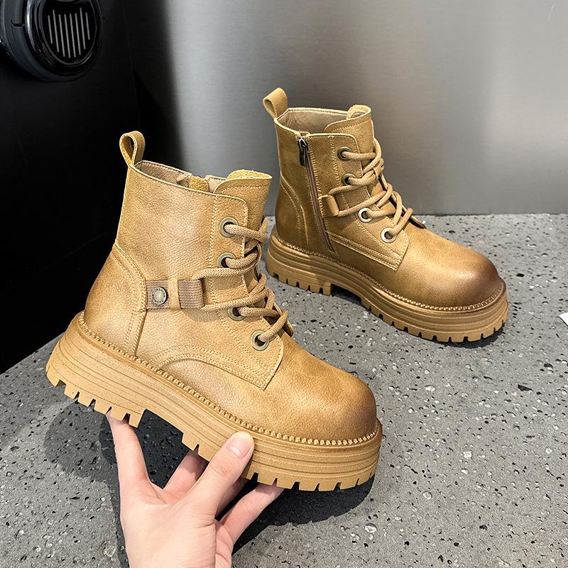 

Big yellow boots haute couture martin boots women s 2025 spring and autumn new leather women s boots retro wind heightening women s short boots 34