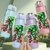 1PC Minecraft Monster Character 750ml Color Plastic Sports Water Bottle Leakproof Flip Straw Lid Suitable for Sports Office Home Use