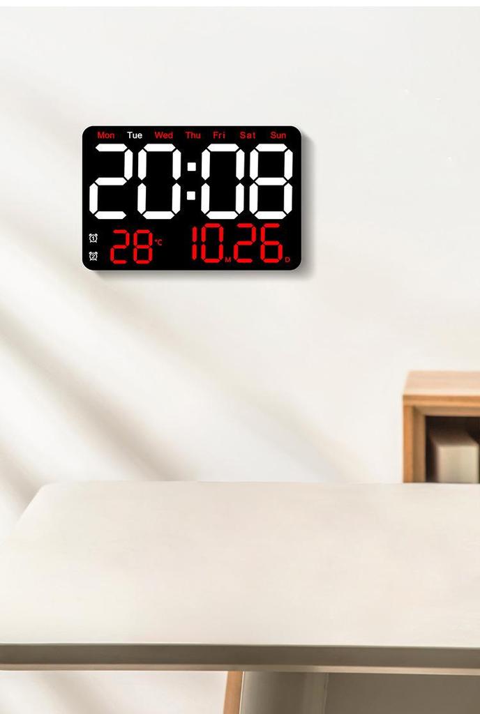 Large LED Digital Alarm Clock - Silent Weekday Display for Living Room