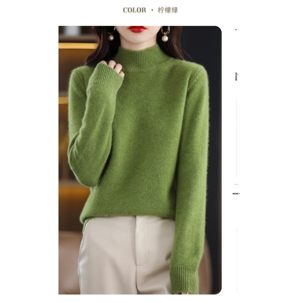 Autumn Winter Sweater Women Half High Neck Long Sleeve Top Loose Slim Versatile Pullover Knitwear Casual Knitted Jumper