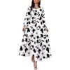 Women's Fashion Casual Printed Round Neck Long Sleeve Skirt Ladies Long Skirt Elegant Straight Dress