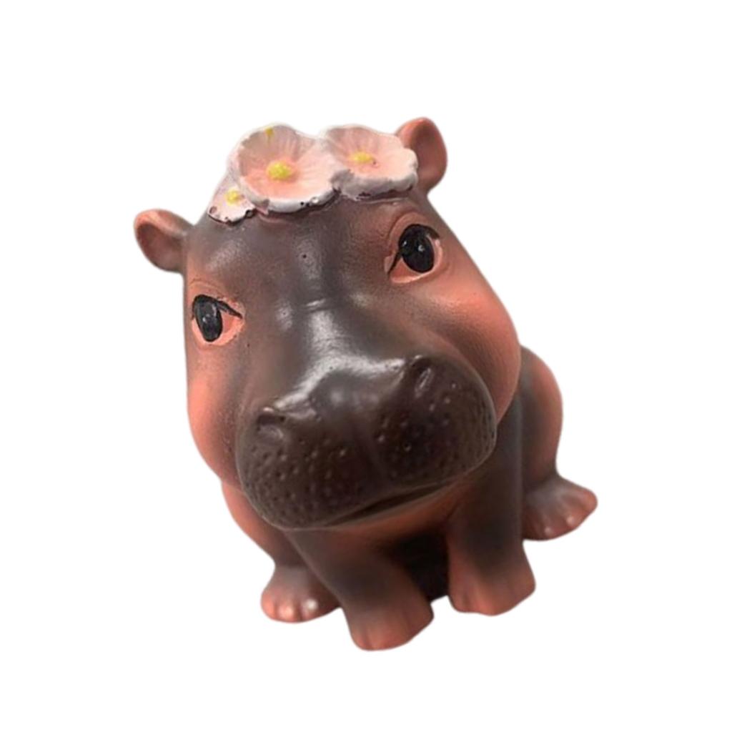Cute Decorative Hippo Baby Statue Resins Pygmy Hippo Figurine Miniature for Living Room and Nursery Bedroom Decoration