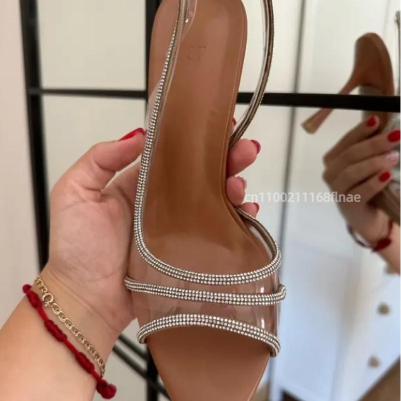 French Style Slim Heeled Dance Sandals for Women's Summer New High-end Style Pointed Transparent High Heels Performance Shoes