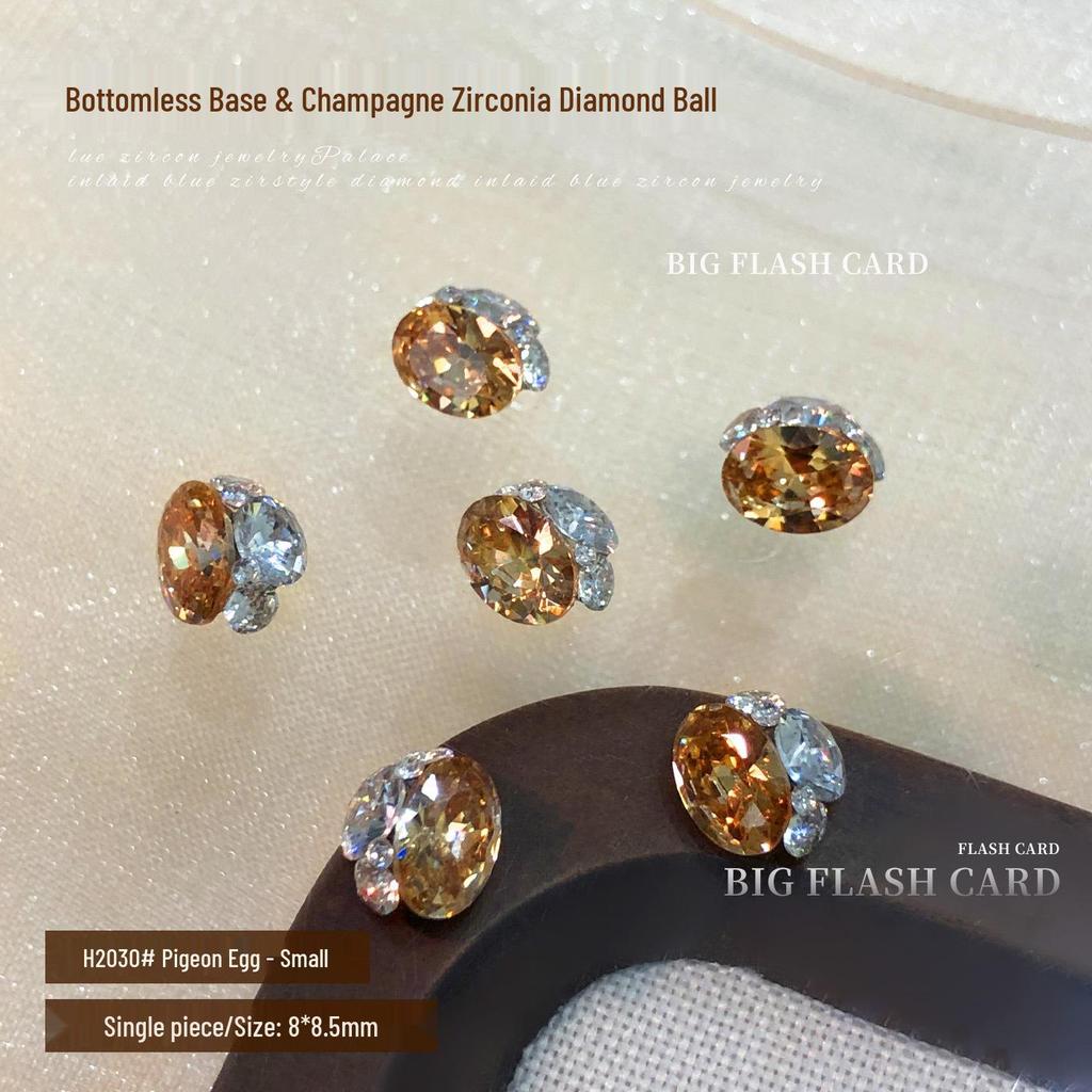 Champagne Bottomless Tray Zircon Nail Art Accessories - Super Flash Heart Dove Egg Stacked Drill Ball.