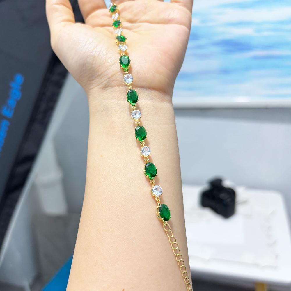 Green Oval Zircon Charm Bracelets For Women Fashion Emerald Crystal Bracelet Gold Sliver Color Bridal Wedding Jewelry
