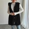 Damen Uni Farbe Wende Flauschige Kapuzen Knopf Strickjacke Weste Lässig Herbst Winter Mode