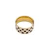 Women's High-End Design Black & White Checkerboard Ring, 14K Gold & Titanium Steel.
