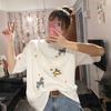 2025 Summer Korean Style Women's Loose Pure Cotton Embroidered Sequin T-Shirt Short Sleeve Student Top