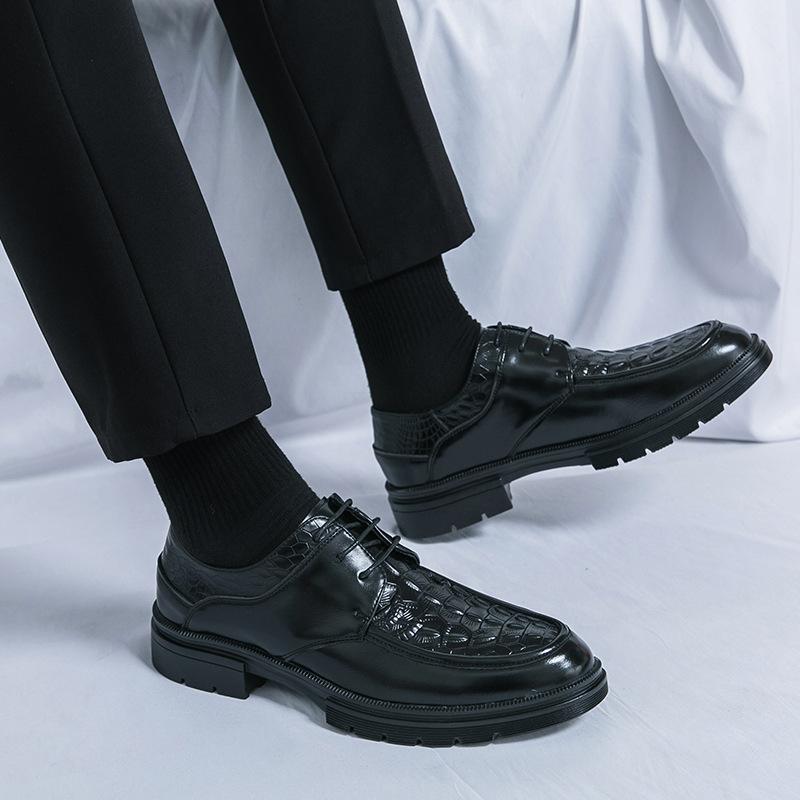 Large Size Crocodile Pattern Men's Low-top Lace-up Leather Shoes Four Seasons New Business Dress Groom Wedding Shoes