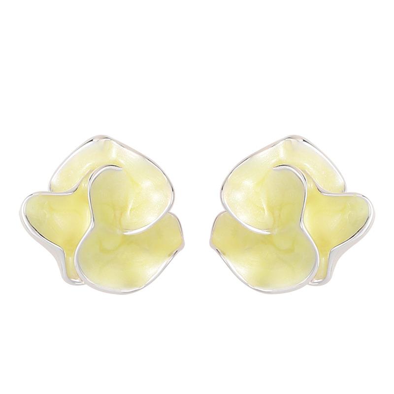 French Gentle Temperament Fairy Style Enamel Drip Glaze Three-dimensional Petal Stud Earrings Light Luxury Elegant High-end Earrings