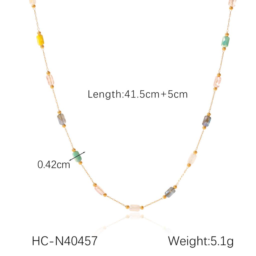 Dopamine Colorful Beaded Natural Stone Round Bead Collarbone Necklace For Women