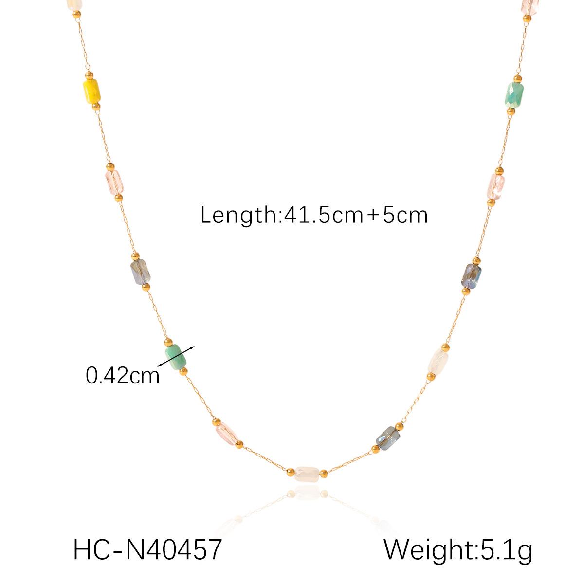 

Dopamine Beaded Chain Necklace with Colorful Natural Stones, Bohemian Style Clavicle Chain for Women