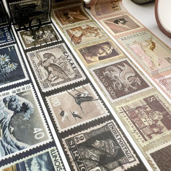 Scrapbooking Washi Tape Vintage Stamp Roll, Aesthetic Decorative Masking Tape, Retro Adhesive for DIY Art Crafts, Journaling