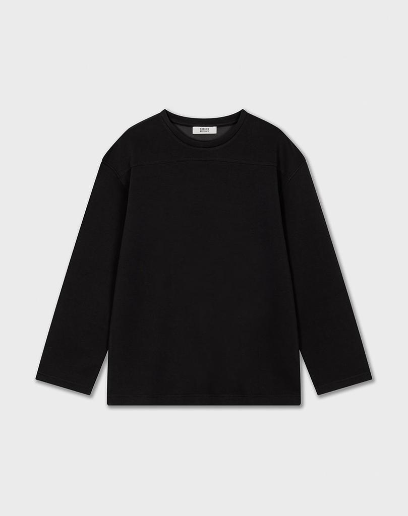 WORK ON BODY OFF [Shoulder +3Cm] Wide Oversized Long Sleeve T-Shirt [Black]